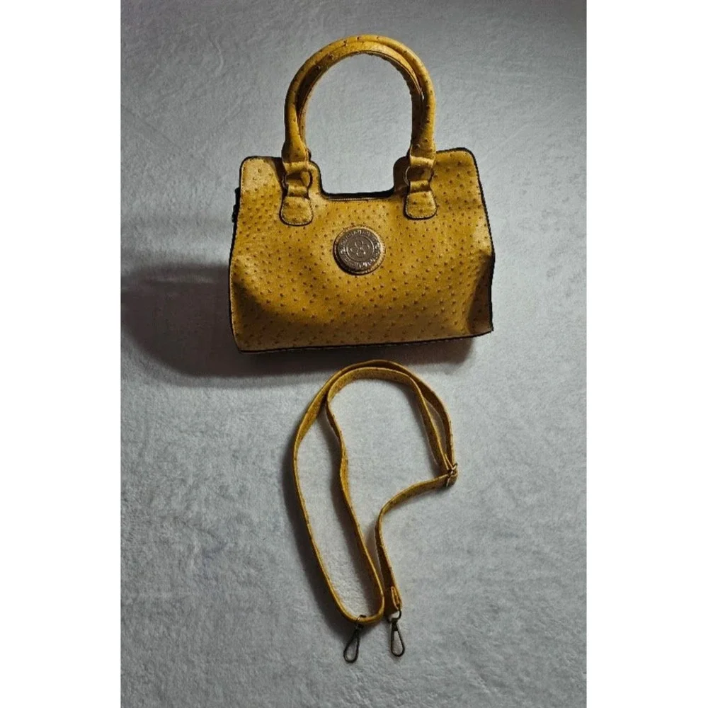 B.Iconic Luxury Handbag Yellow Ostrich Embossed Satchel Crossbody Bag NEW